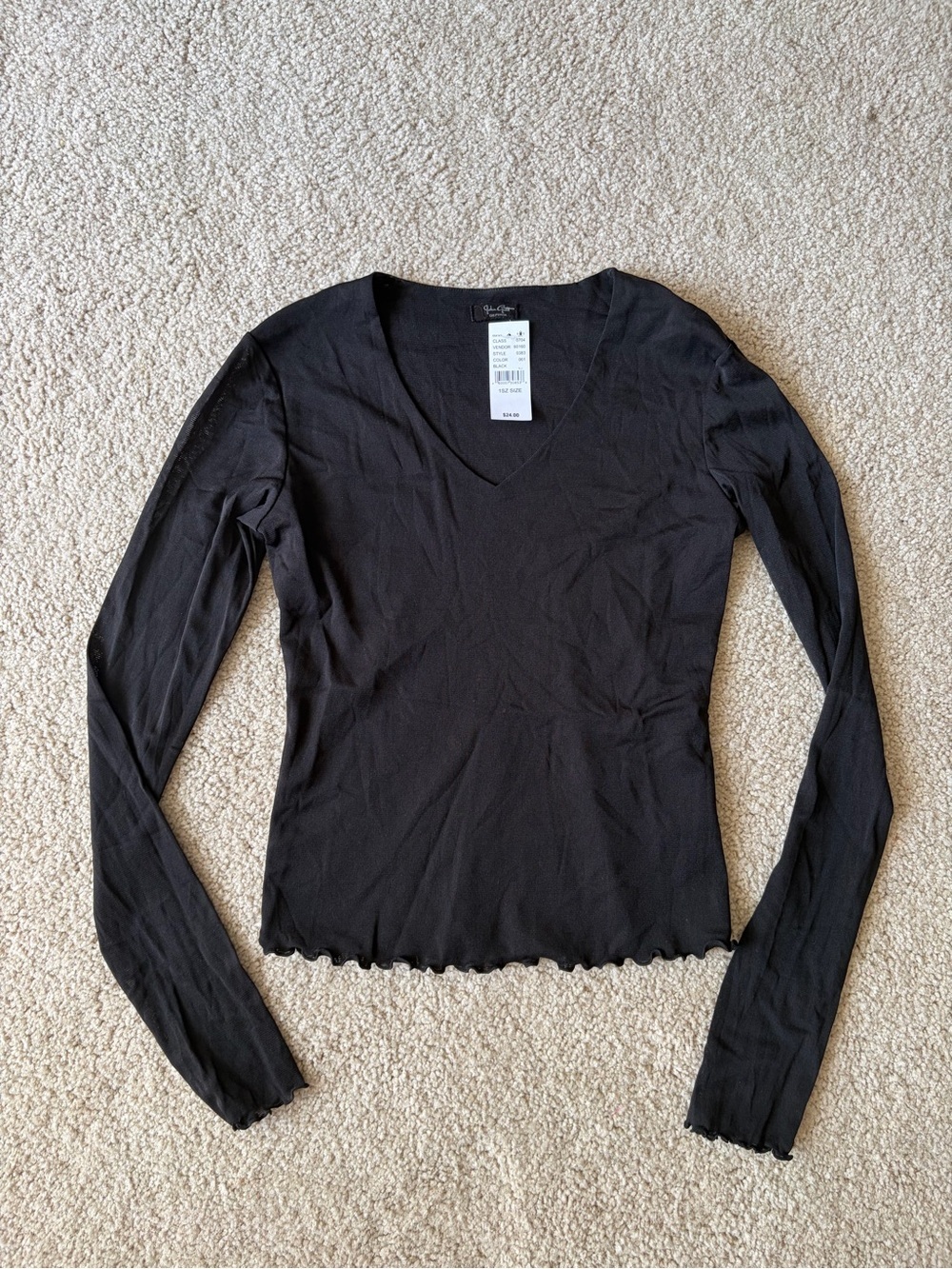 Brandy Melville John galt Leah black long v neck edge trim sleeve size small NWT